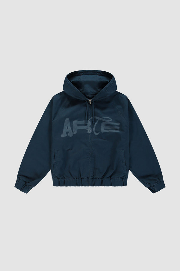 Stencil Canvas Hooded Jacket in Navy, front view
