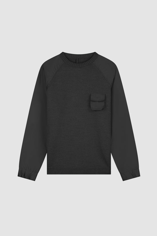 Pocket Crewneck in Black, front view
