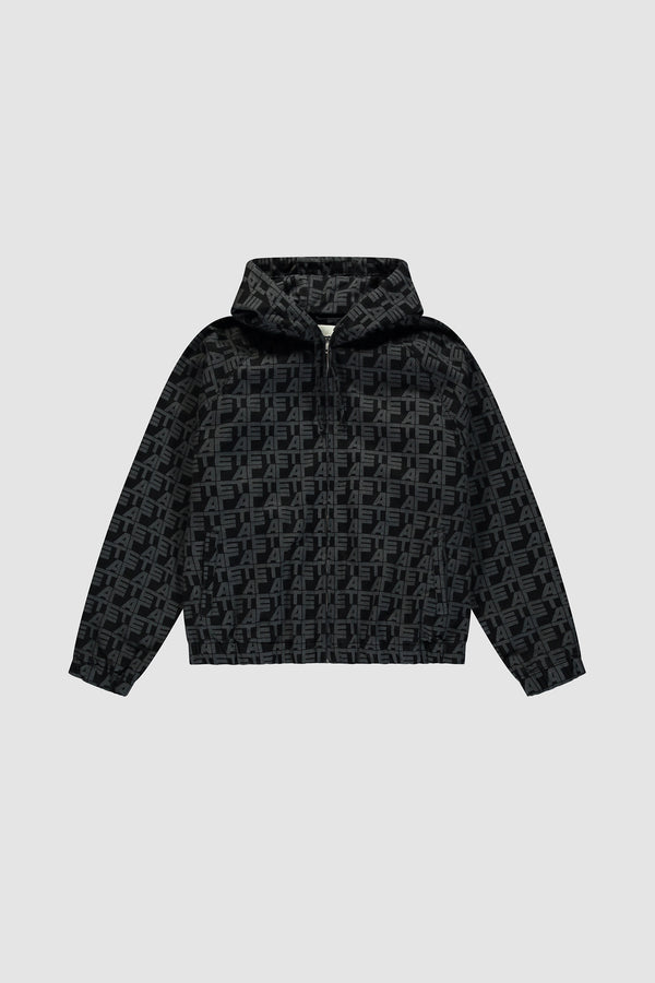 Allover Square Denim Jacket in Black Denim, Front view