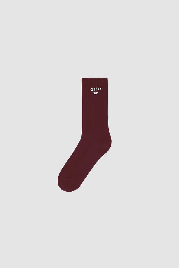 Heart Logo Socks in Bordeaux, front view