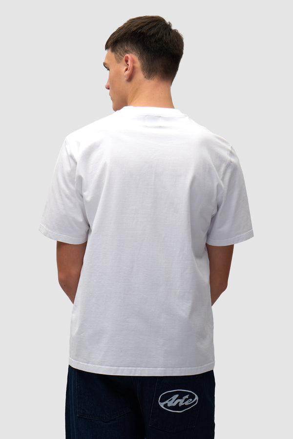 Heart Logo T-shirt in White worn by a model, half-body back view
