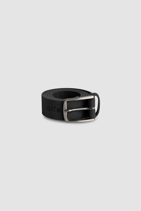 Suede Leather Belt in Black, front view
