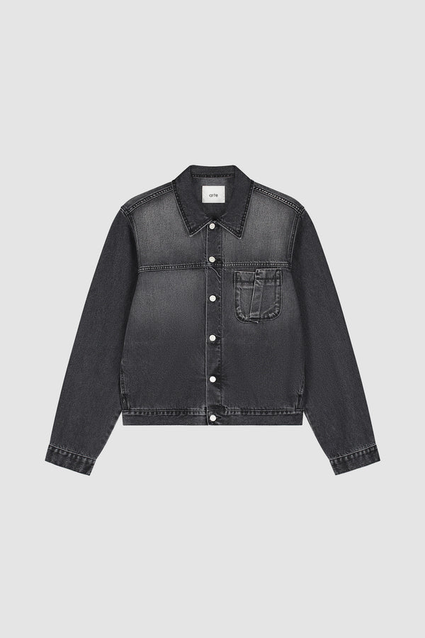 Fold Pocket Denim Jacket in Fade Black, front view