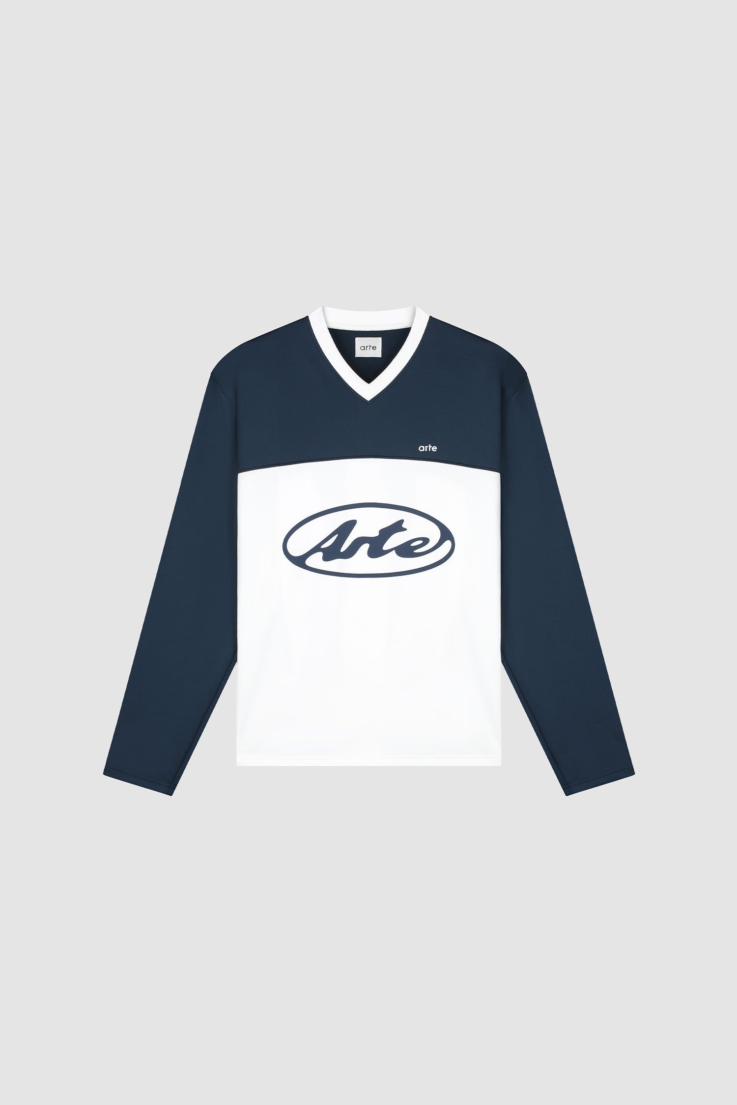 T-shirt à manches longues avec logo circulaire, blanc/bleu marine, vue de face