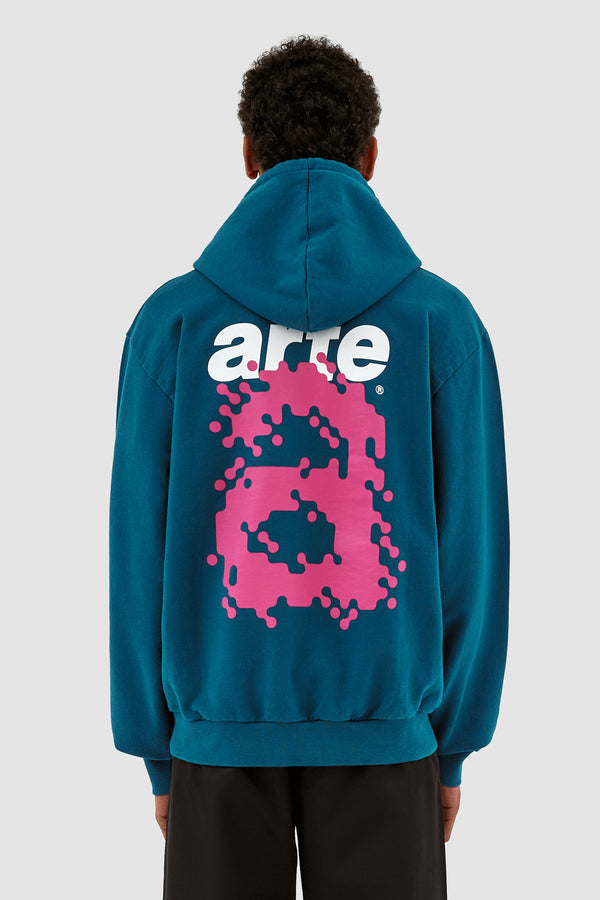 Harmon Back A Pixel Hoodie - Blue Lagoon