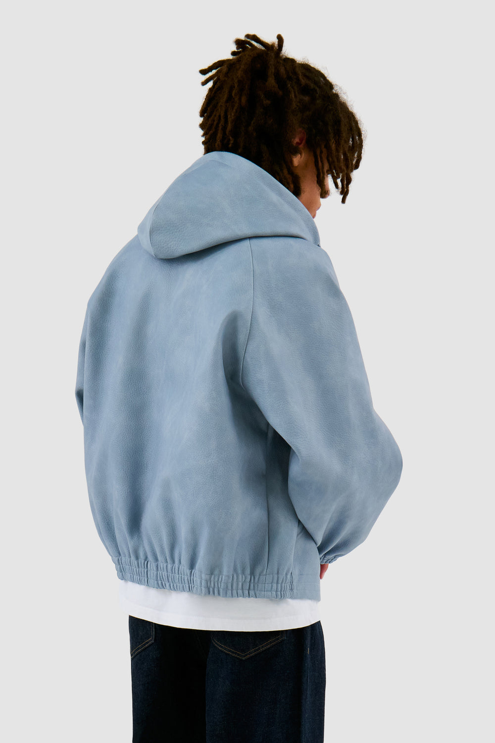 Veste à capuche en cuir - Bleu