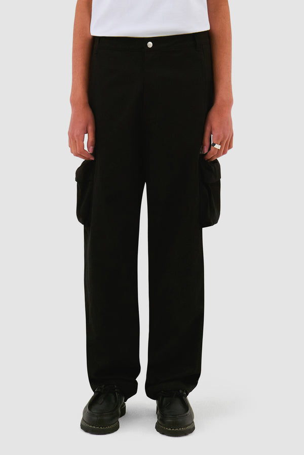 3D Pockets Cotton Pants - Black