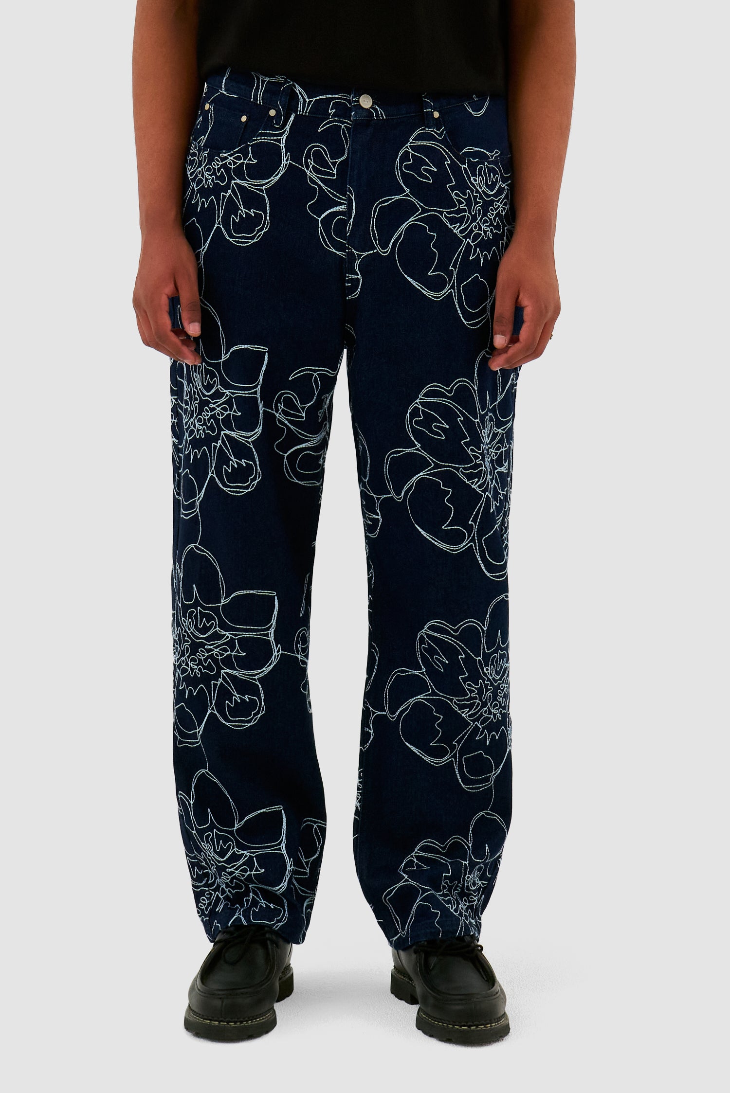 Flower Stitch Pants - Navy
