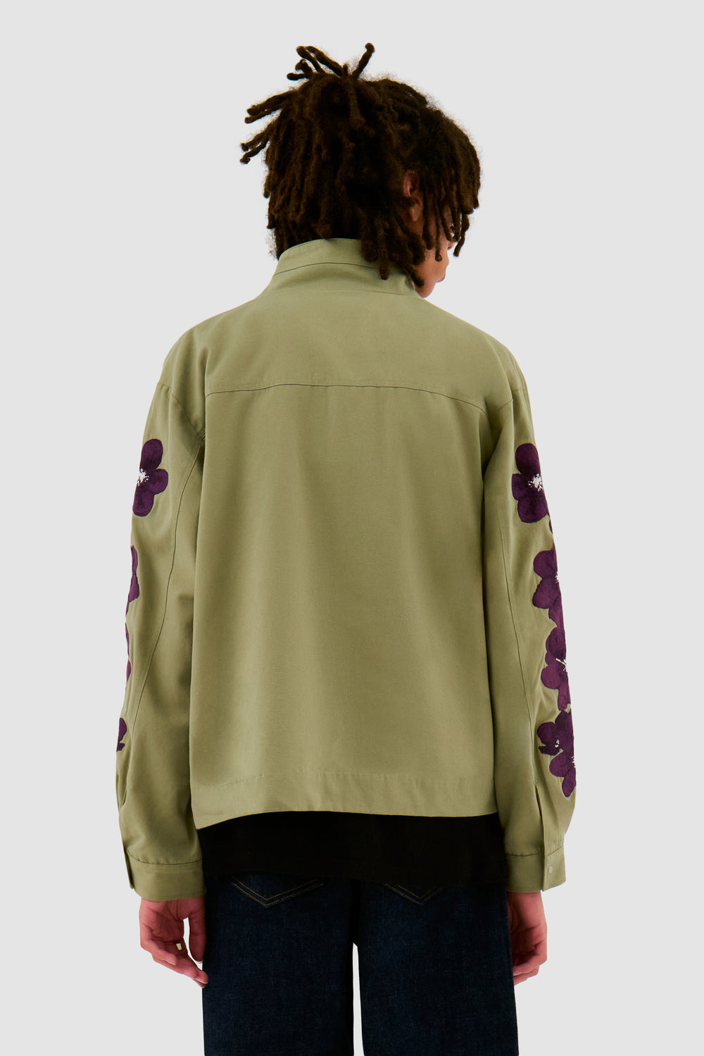 Flower Embroidery Jacket - Olive Green
