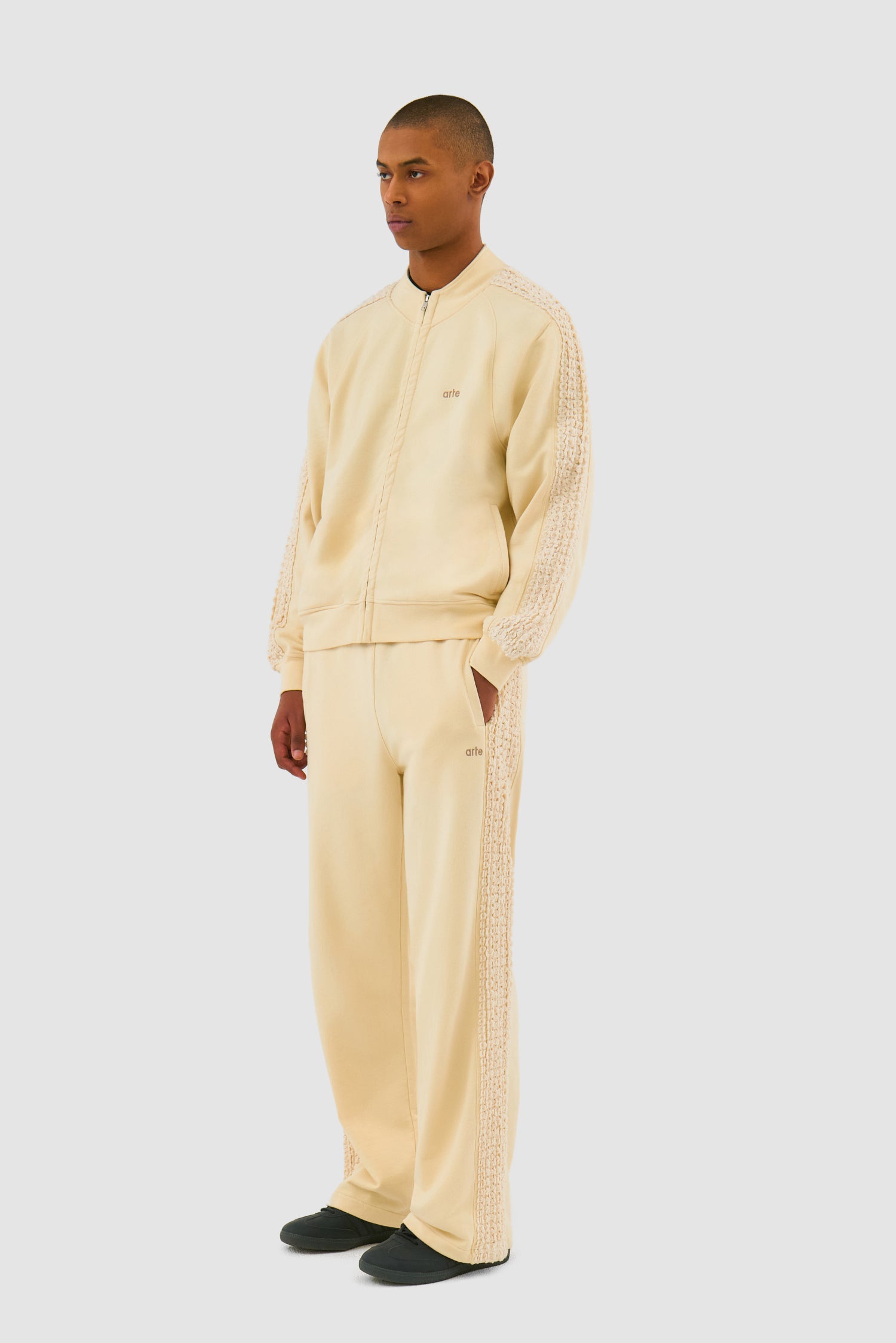 Pantalon à bandes fleuries - Crème