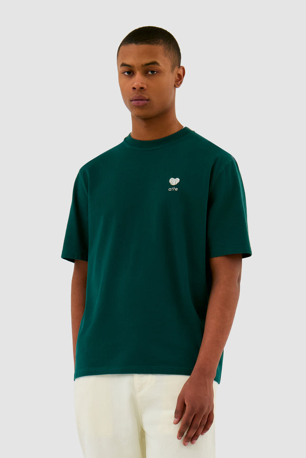 Heart Logo T-shirt in Green worn by a model, half-body front view