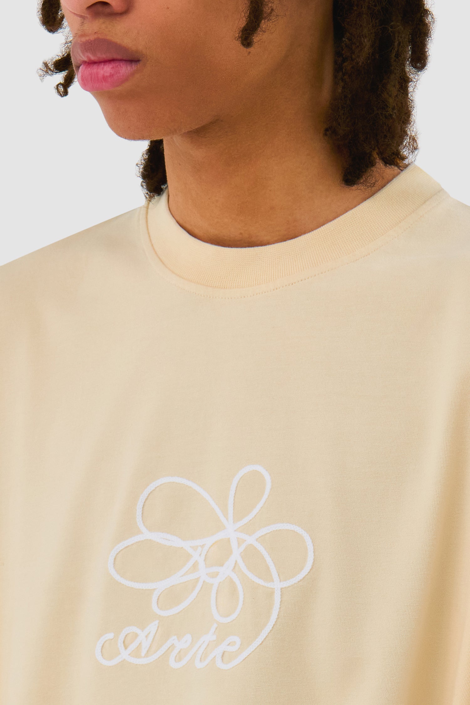 Flower Embroidery T-shirt - Cream