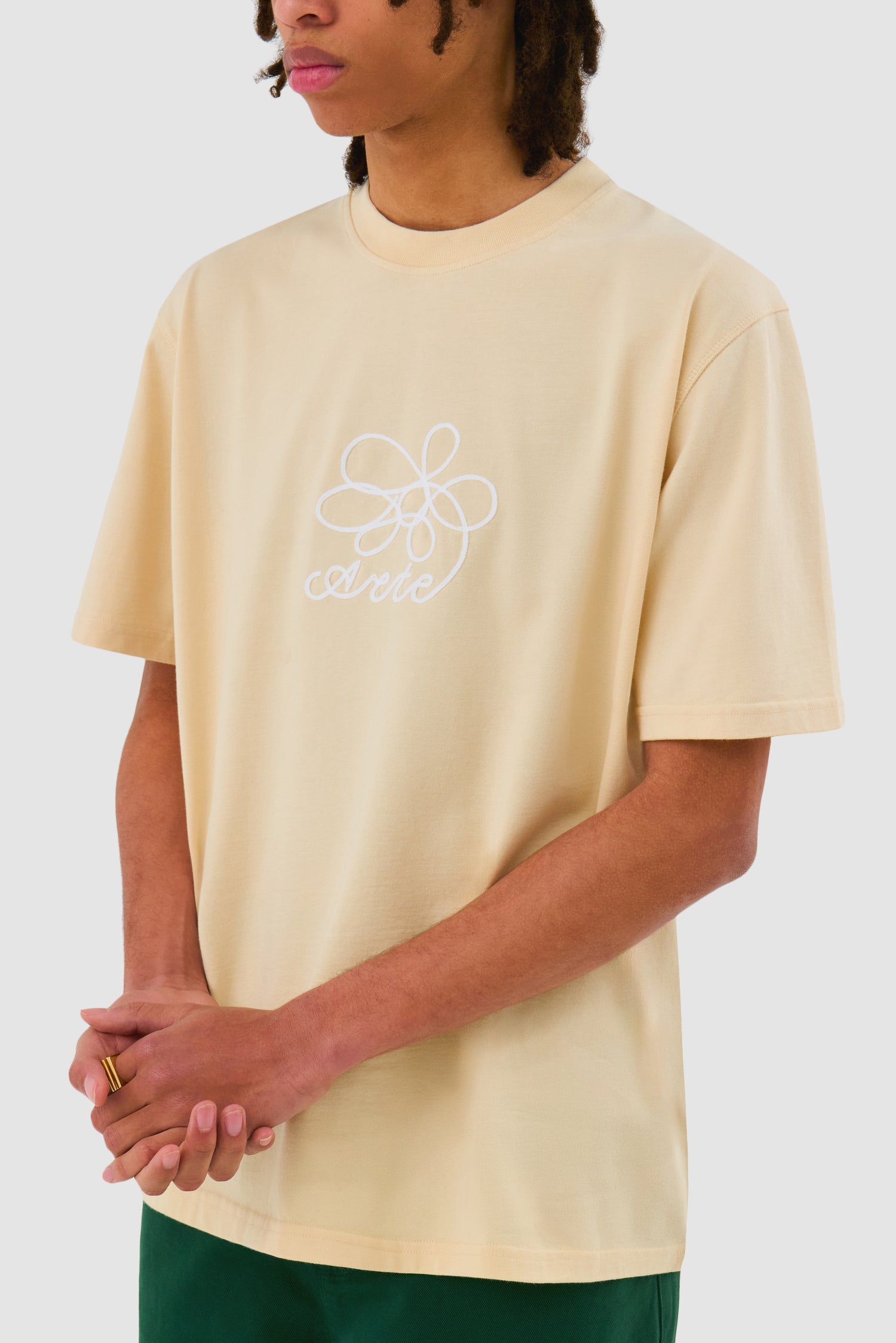 T-shirt brodé de fleurs - Crème