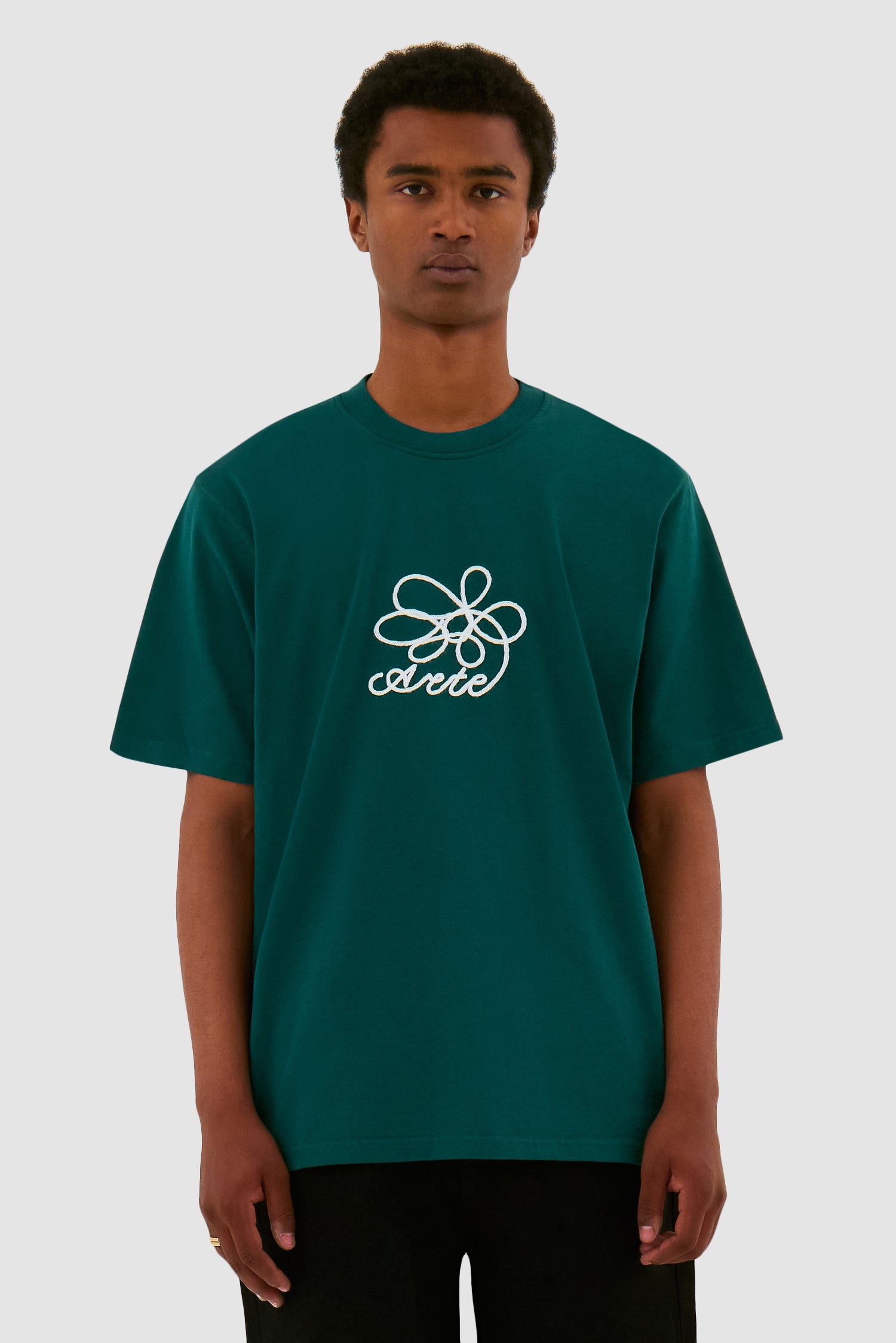 T-shirt brodé de fleurs - Vert