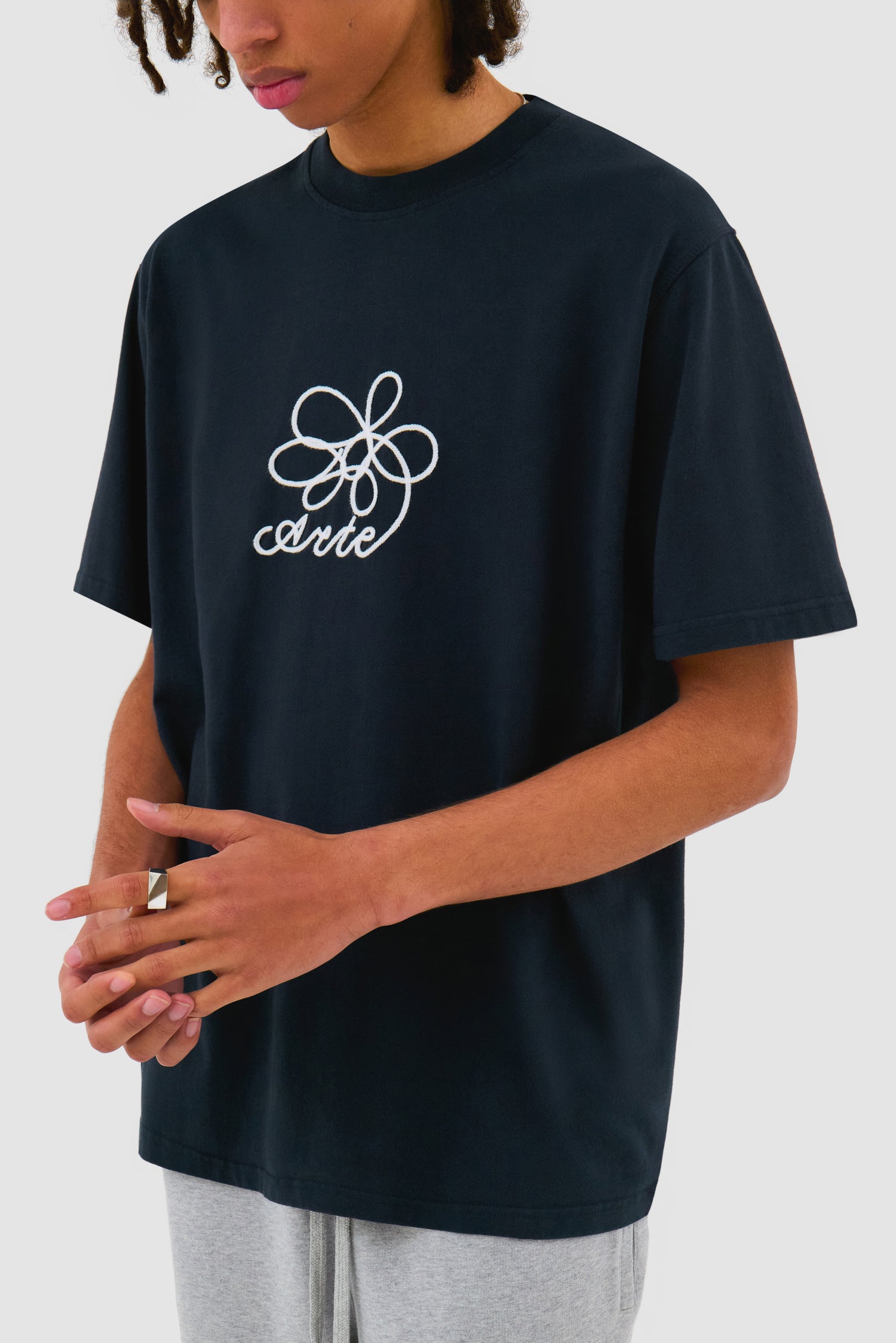 T-shirt à broderie de fleurs - Marine