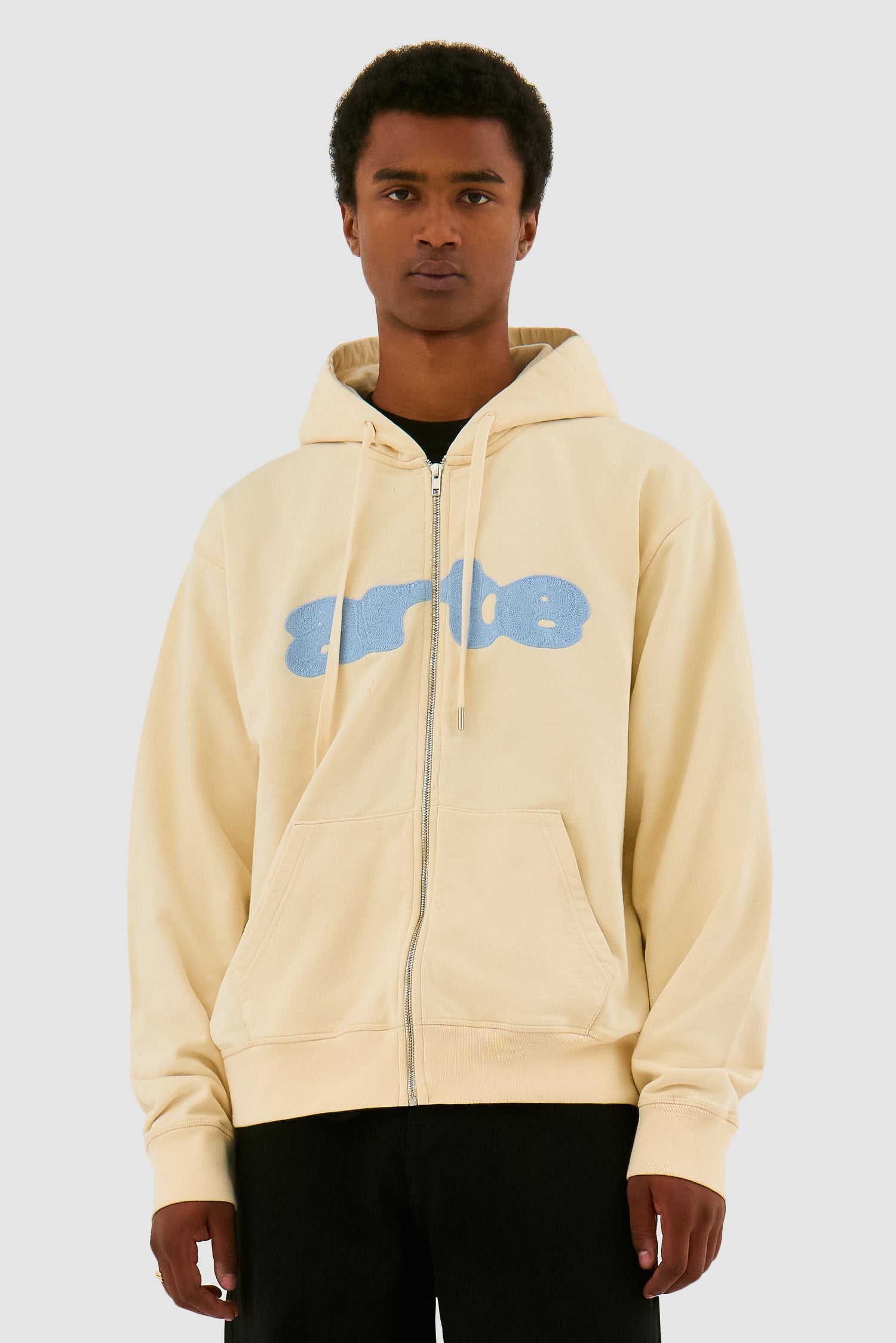 Embroidery Zip Hoodie - Cream