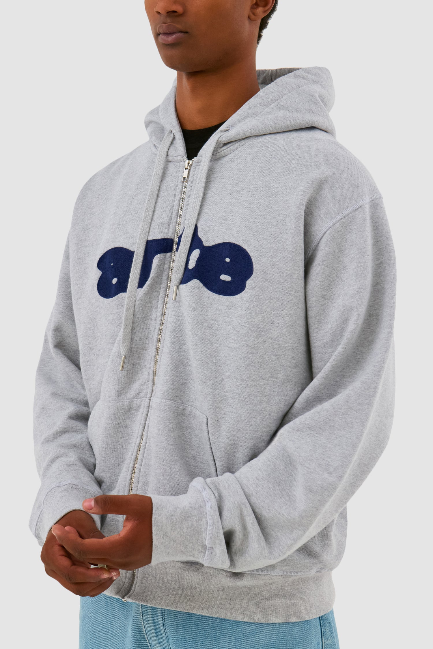 Embroidery Zip Hoodie - Grey