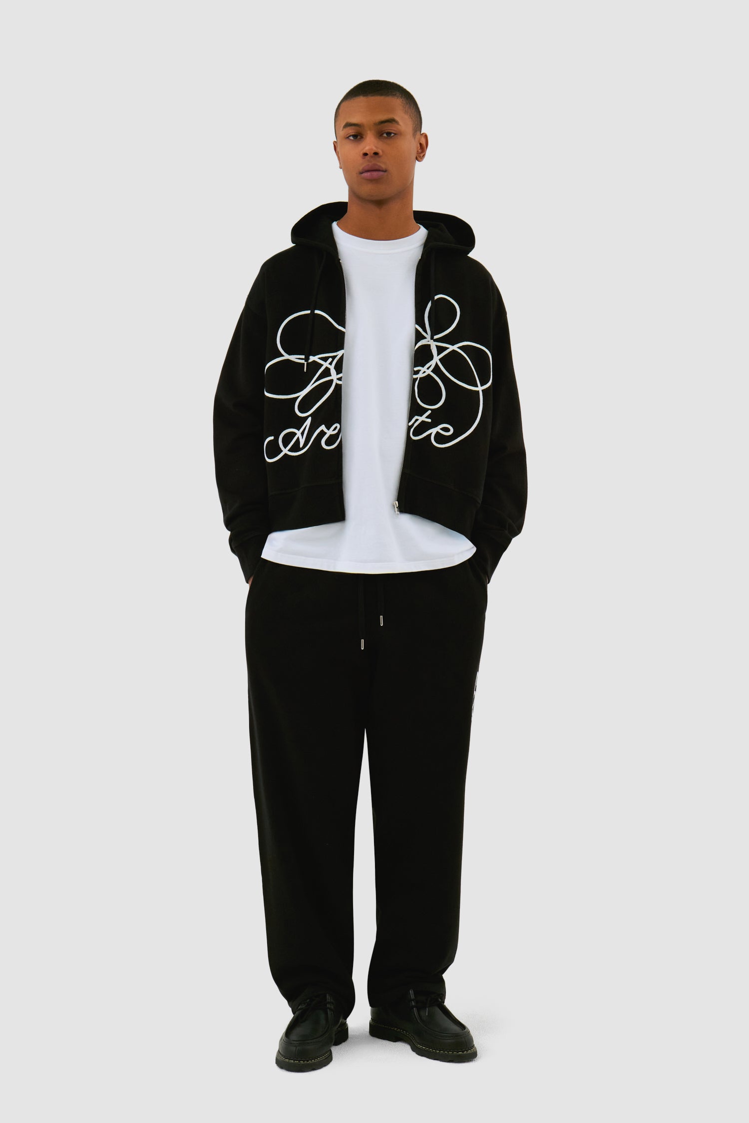 Sweat à capuche zippé avec logo fleuri - Noir