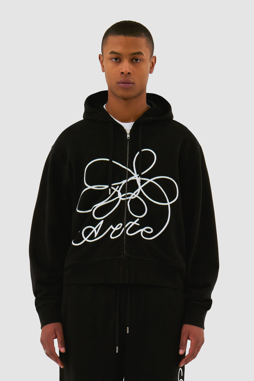 Flower Logo Zip Hoodie - Black