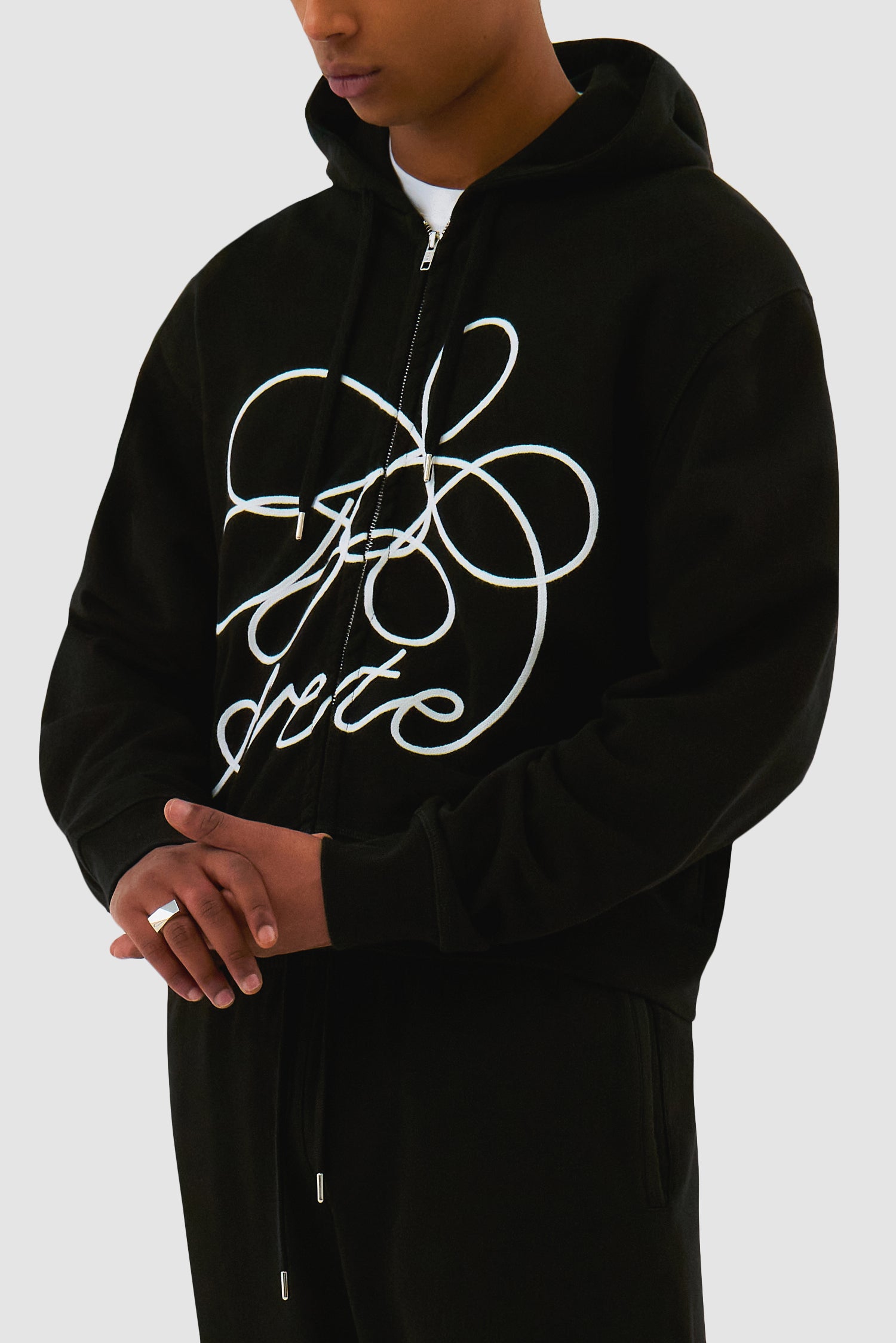 Sweat à capuche zippé avec logo fleuri - Noir