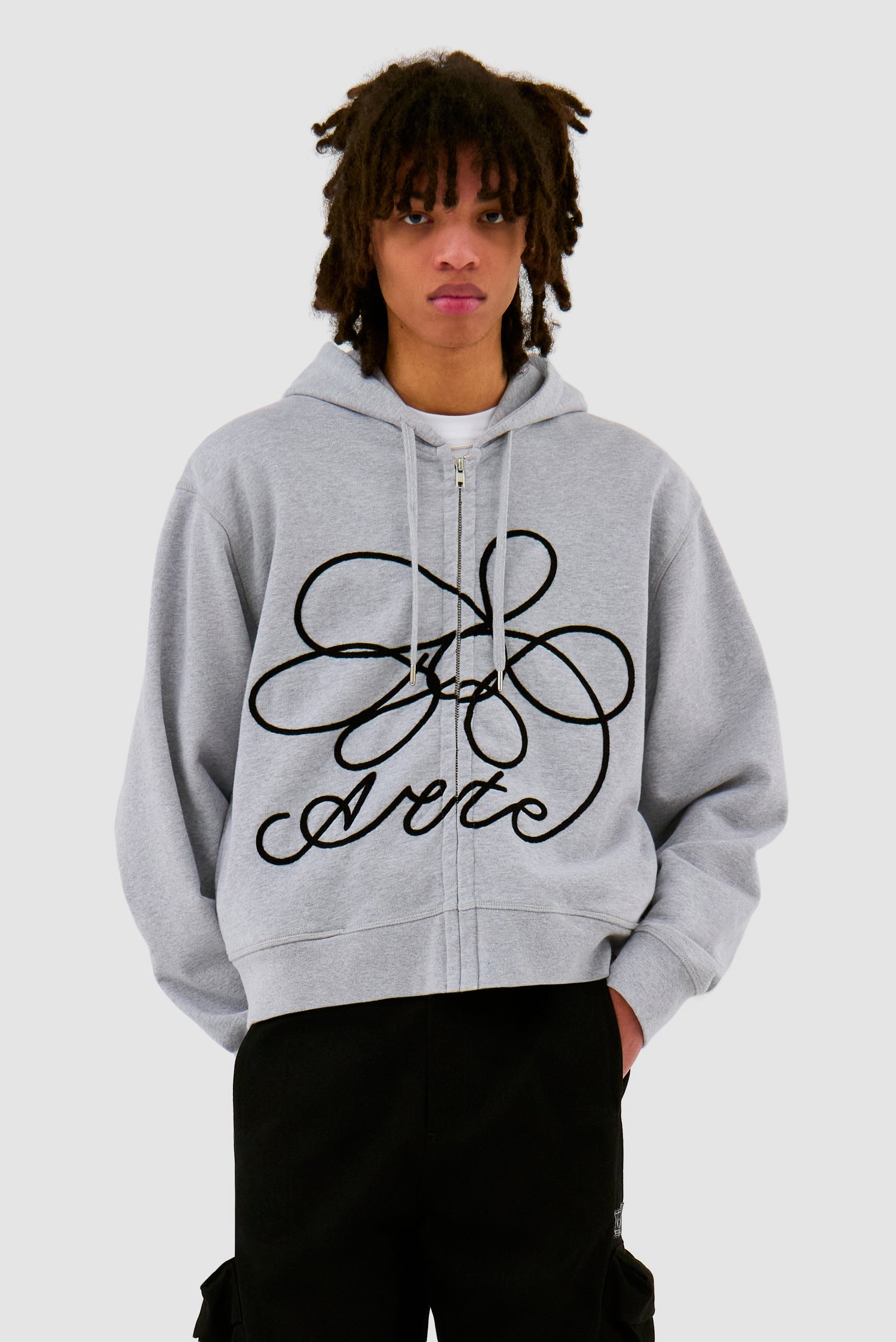 Sweat à capuche zippé avec logo fleuri - Gris