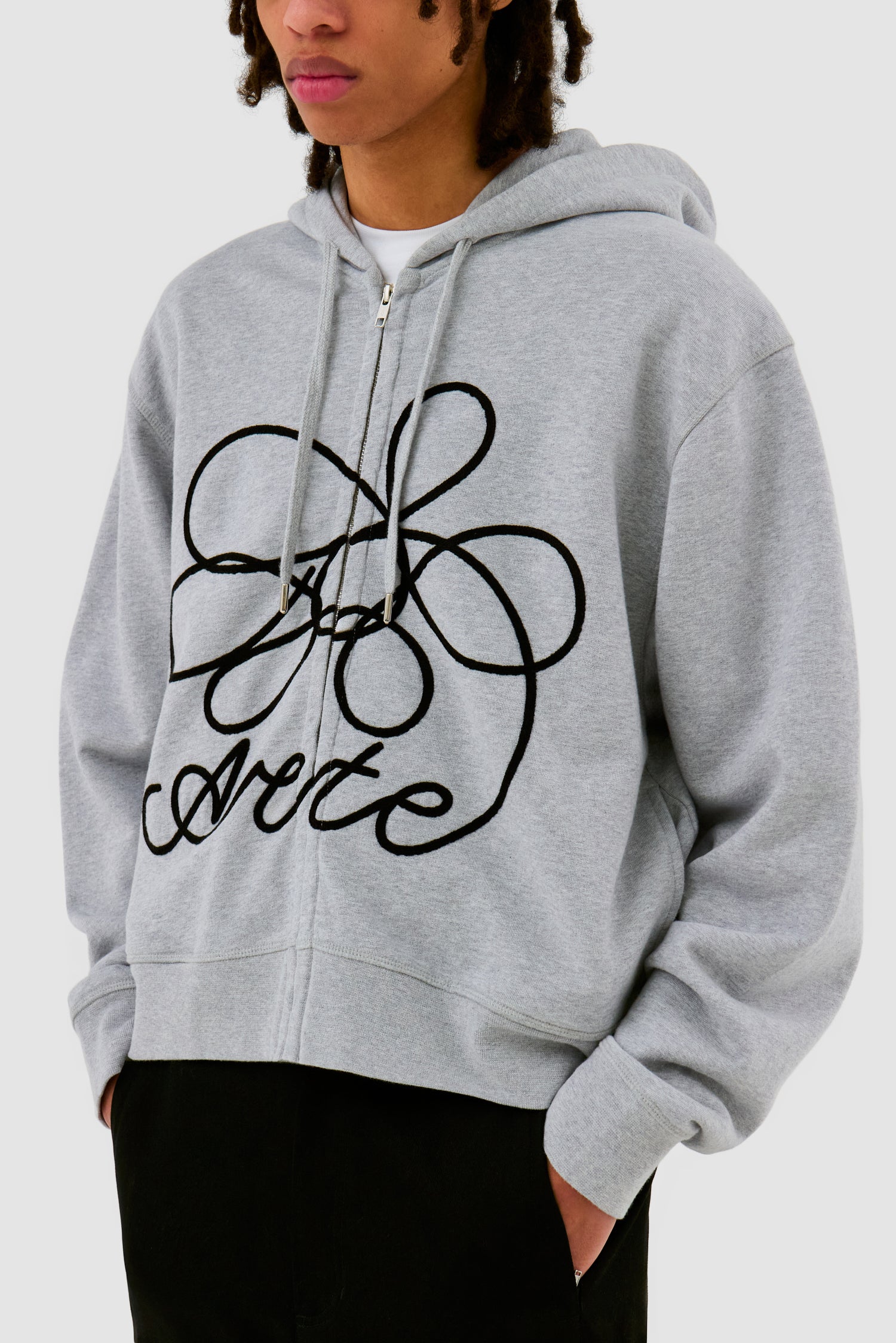 Sweat à capuche zippé avec logo fleuri - Gris