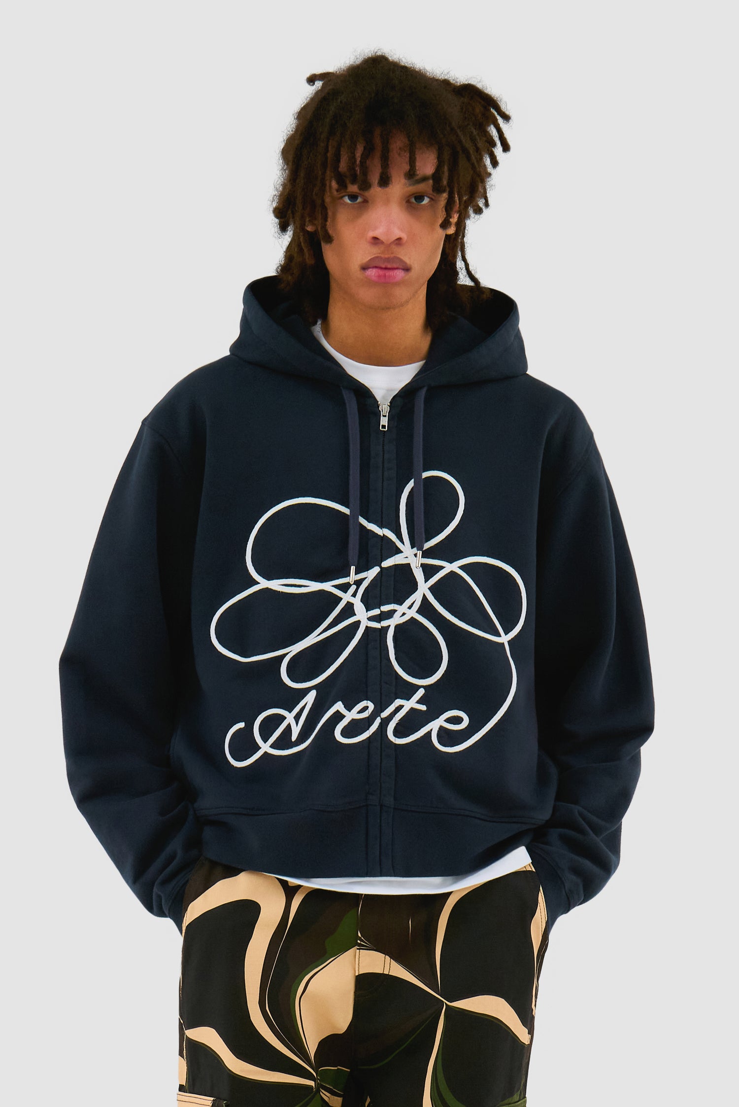 Flower Logo Zip Hoodie - Navy