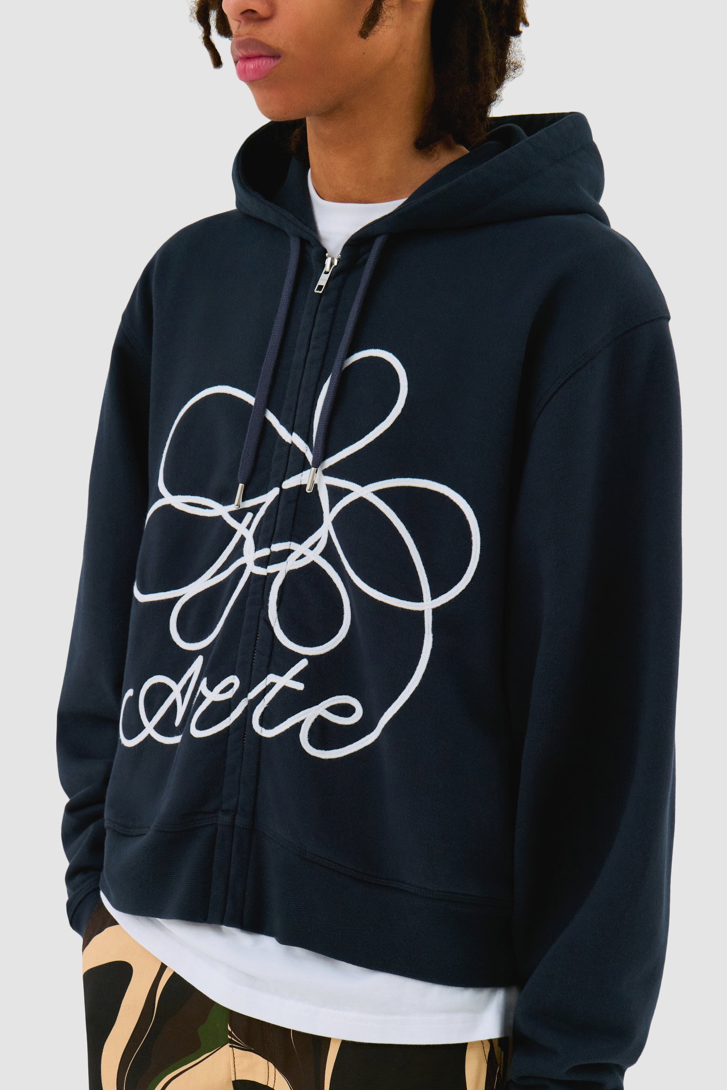 Flower Logo Zip Hoodie - Navy