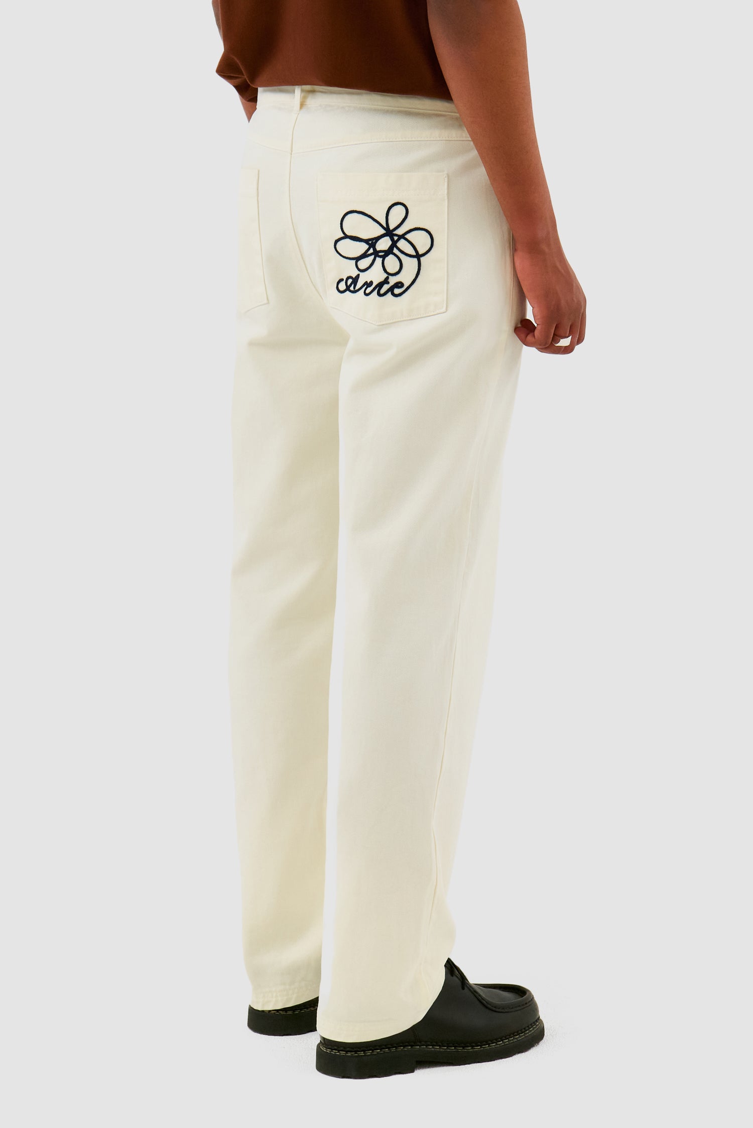 Pantalon à poches brodées - Crème