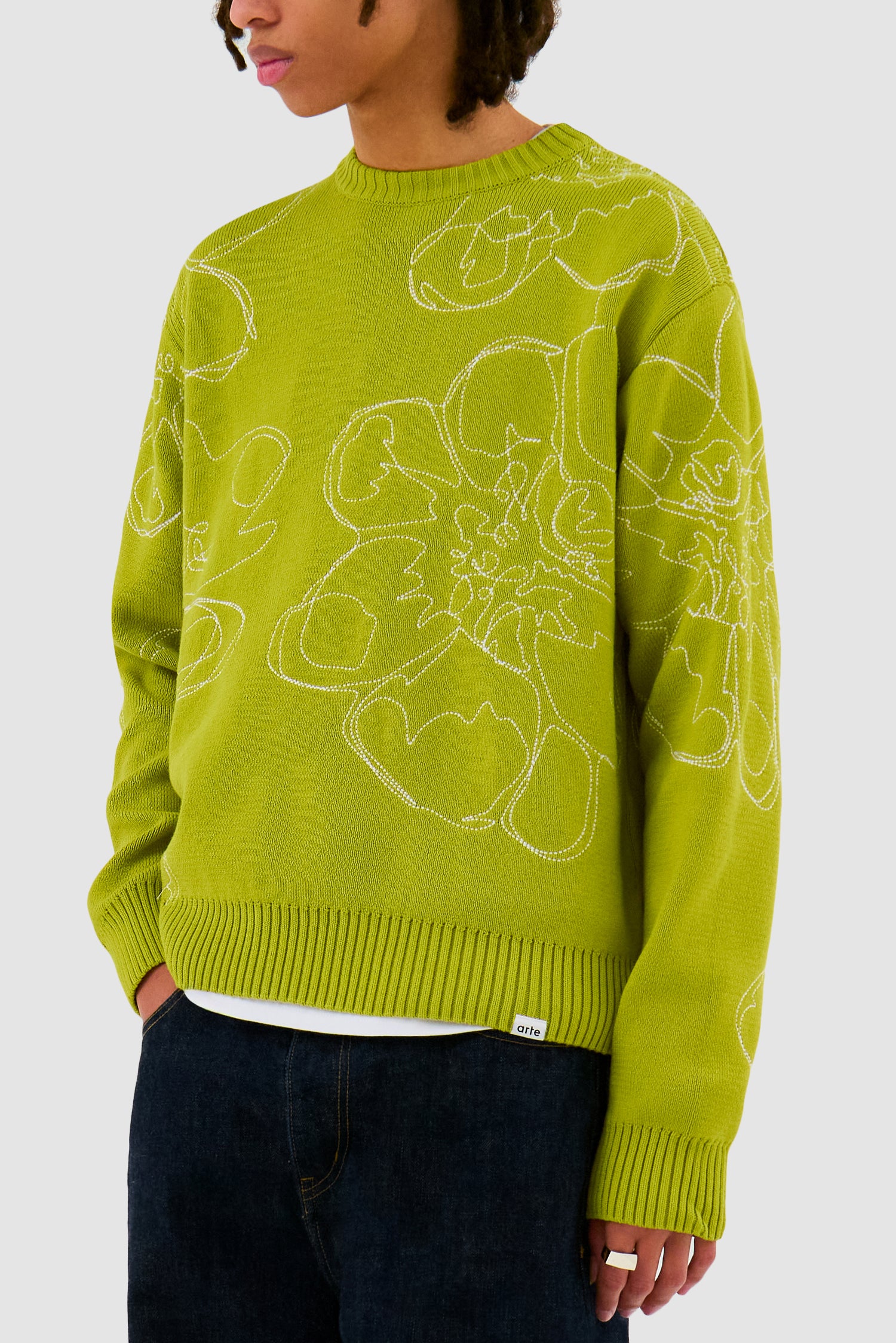Tricot à fleurs brodées - Vert clair