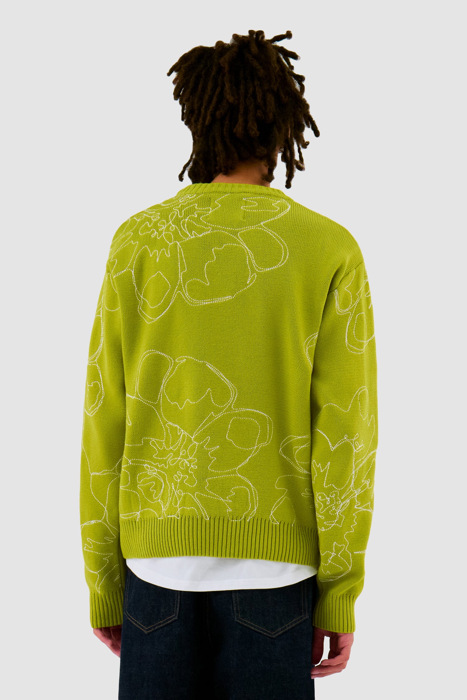 Tricot à fleurs brodées - Vert clair