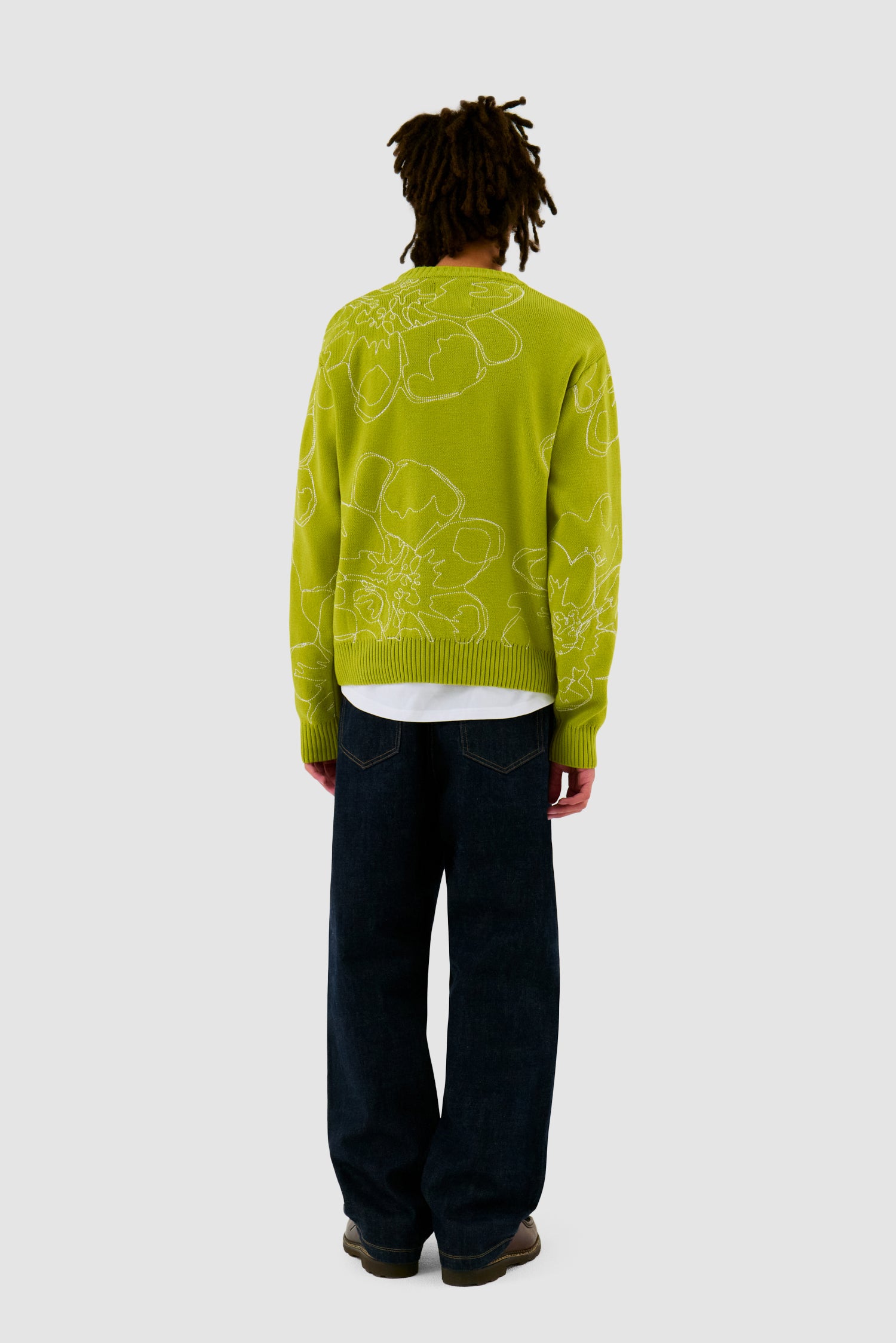 Tricot à fleurs brodées - Vert clair
