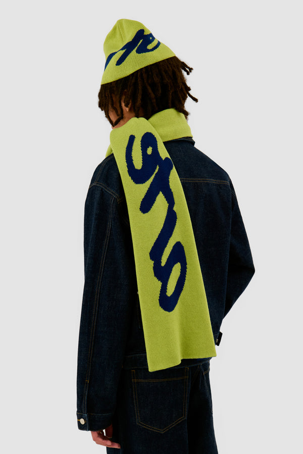 Big Logo Beanie in Light Green worn by a model, half-body front view