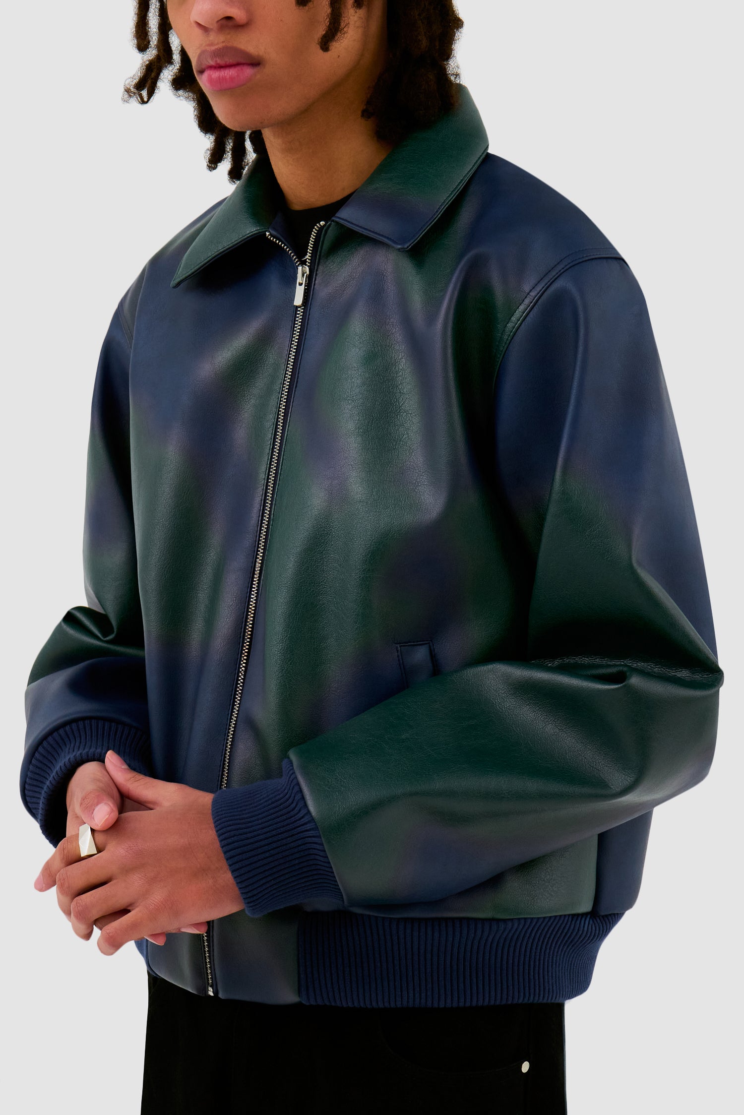 Veste en cuir Artisan - Navy/Green