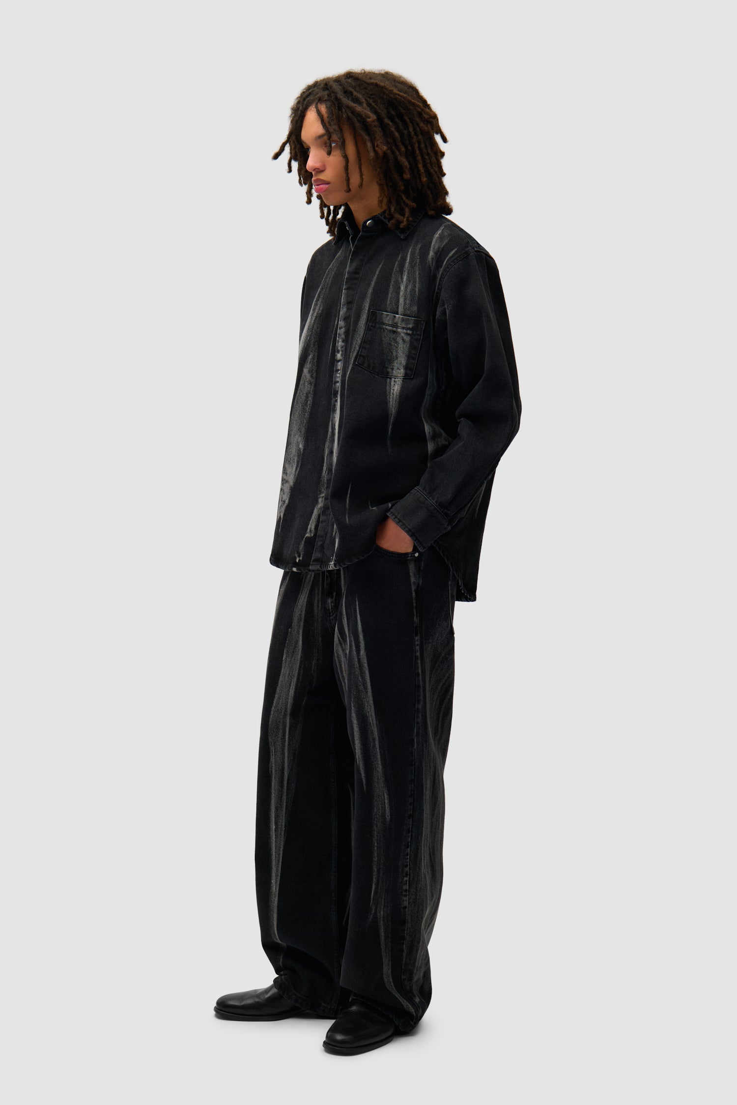 Washed Jeans Pants - Black Denim