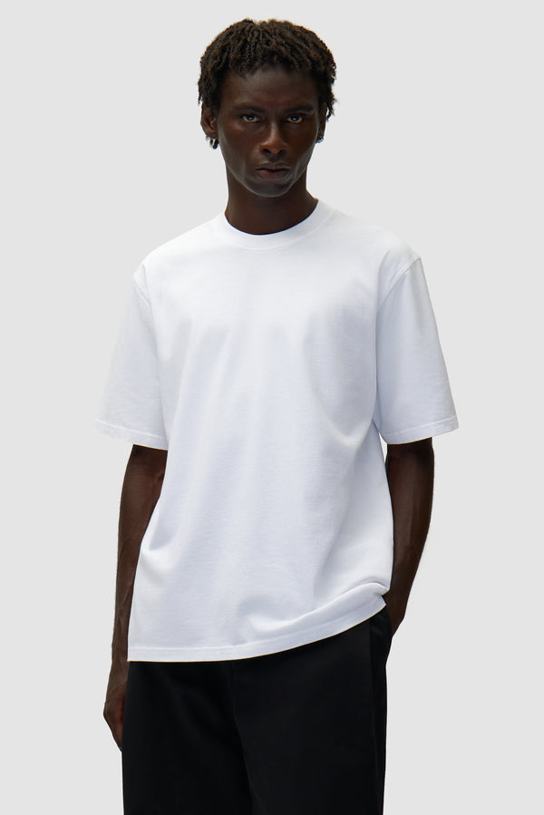 Multi Arte Print T-Shirt in White worn by a model, half-body front view