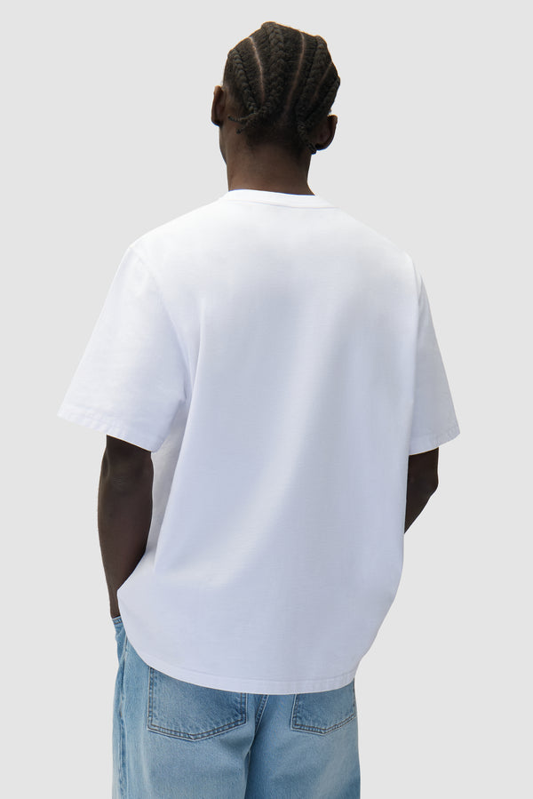 Arte Heart T-shirt in White worn by a model, half-body back view
