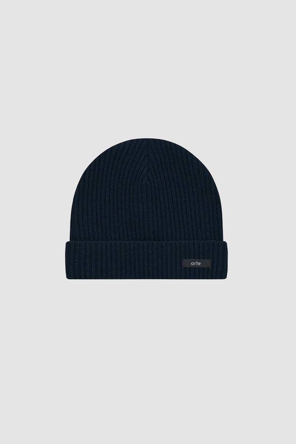 Label Beanie in Navy, front view