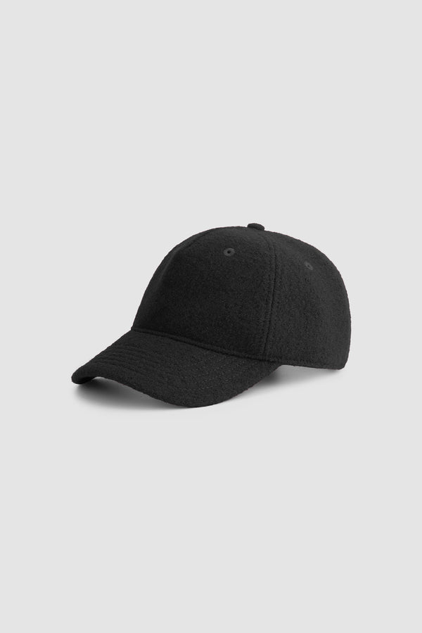 Boiled Wool Cap in Black, front view