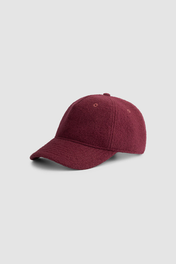 Boiled Wool Cap in Bordeaux, front view