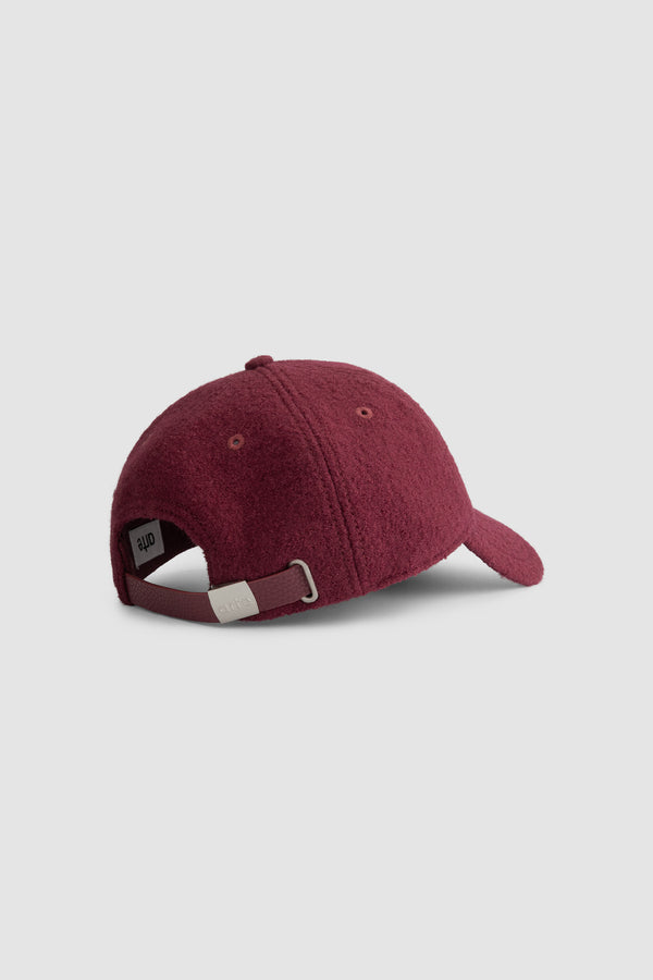 Boiled Wool Cap in Bordeaux, back view