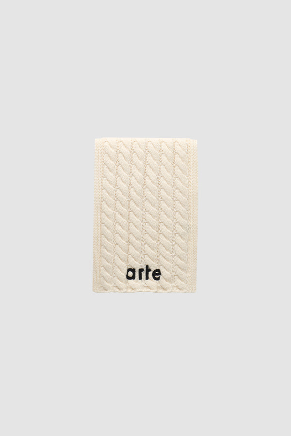 Textured Logo Scarf in Cream, front view