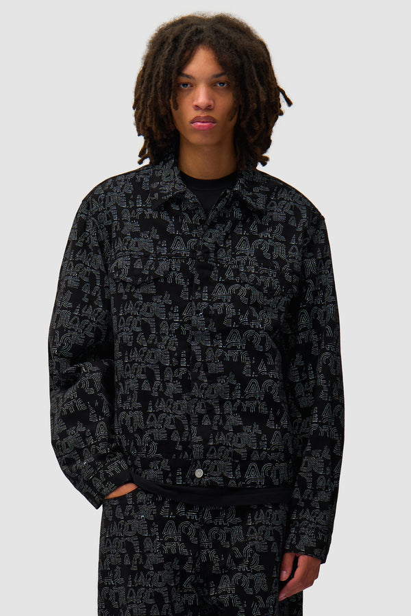 Allover Arte Jacket in Black worn by a model, half-body front view