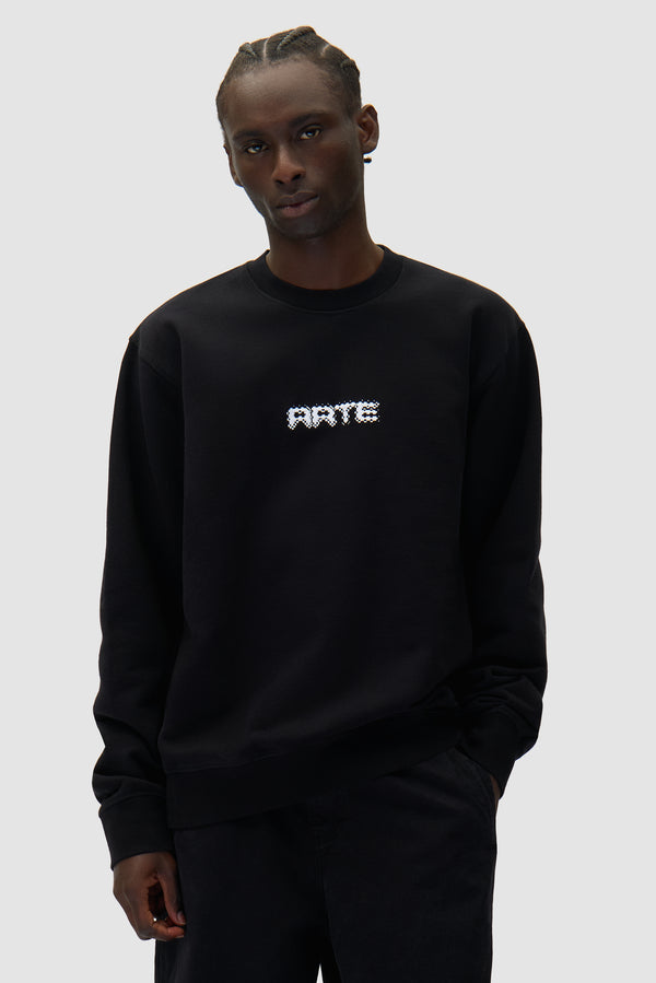 Arte Pixel Crewneck in Black worn by a model, half-body front view