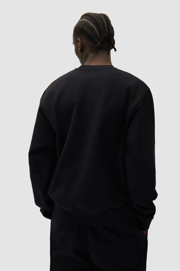 Arte Pixel Crewneck in Black worn by a model, half-body back view