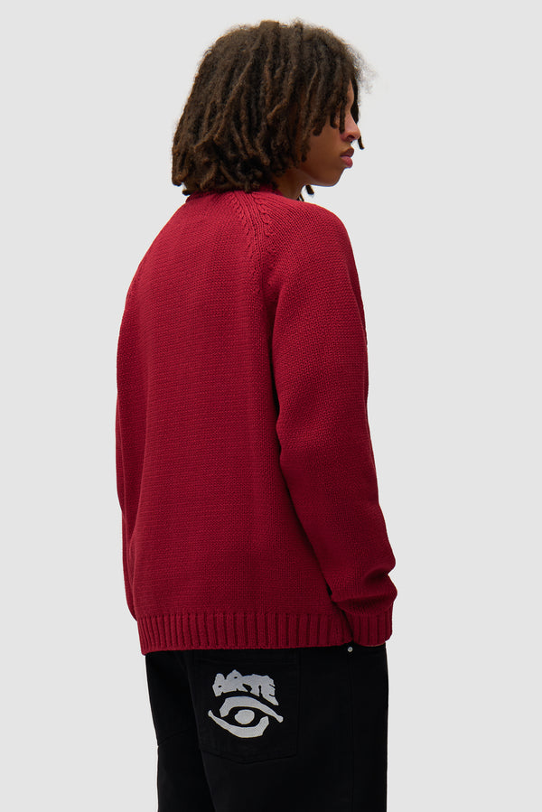 All Together Sweater in Bordeaux worn by a model, half-body back view