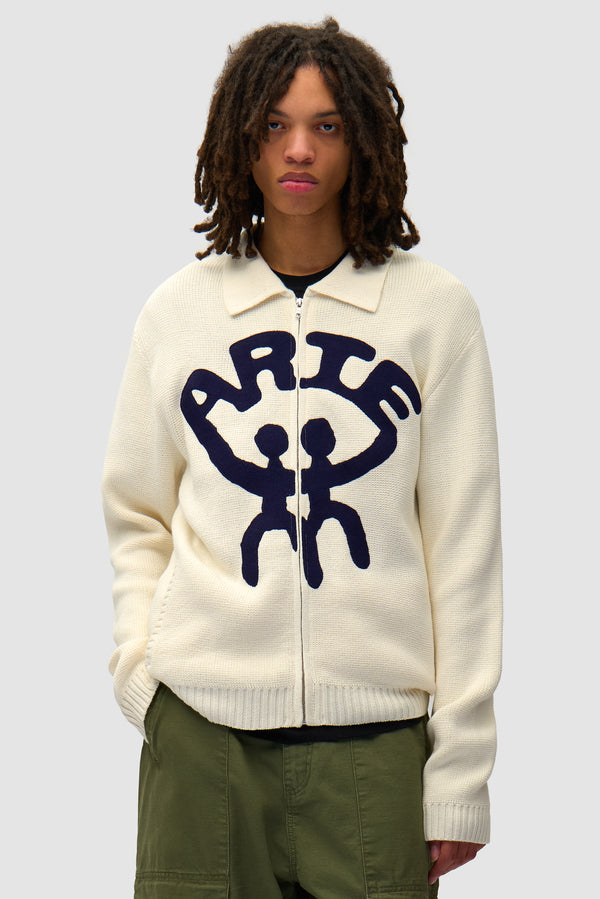 All Together Cardigan in Cream worn by a model, half-body front view