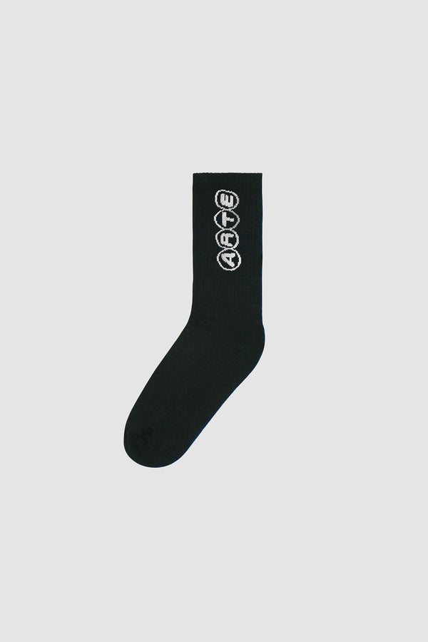 Circle Logo Socks in Black, front view