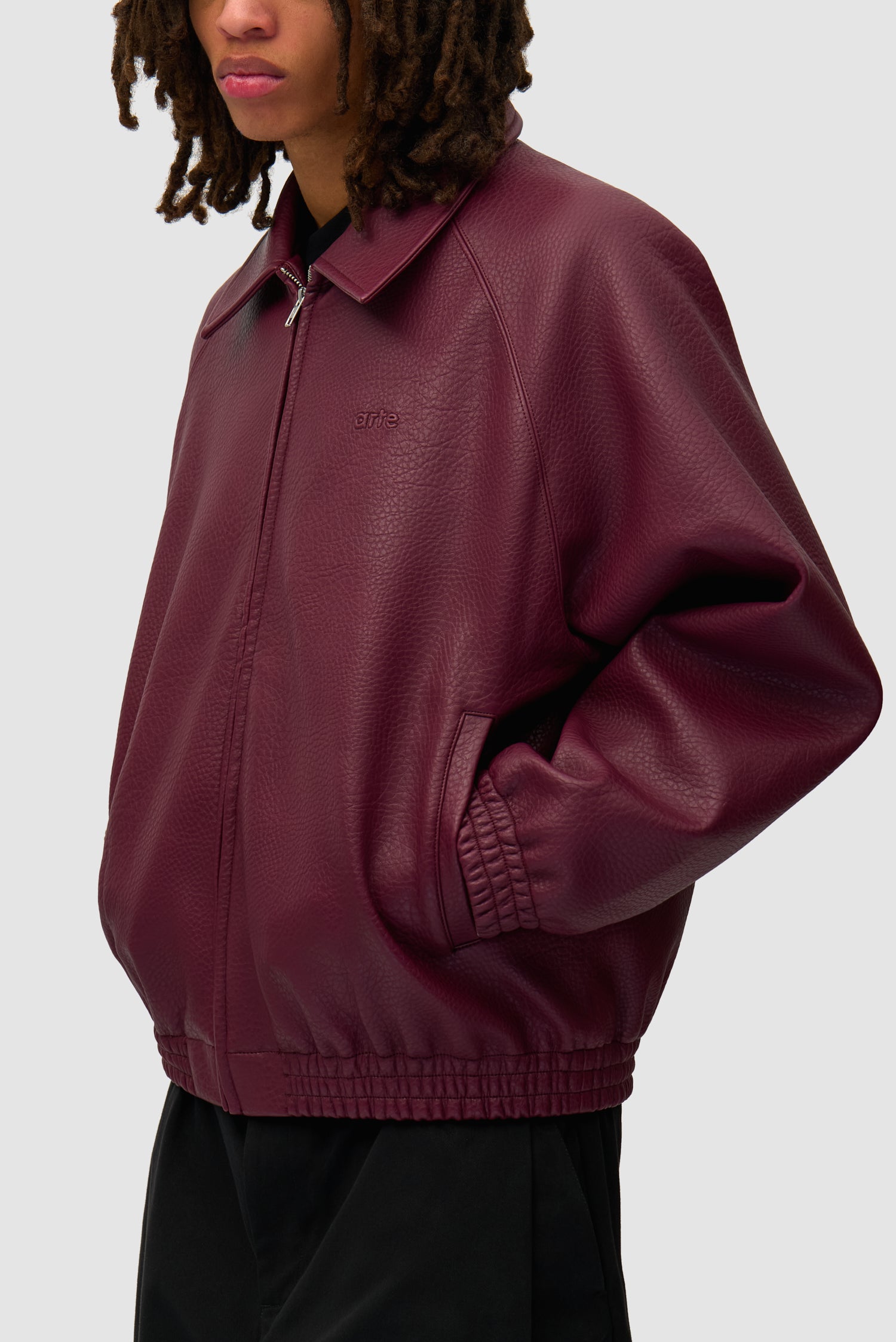 Veste en cuir basique - Bordeaux