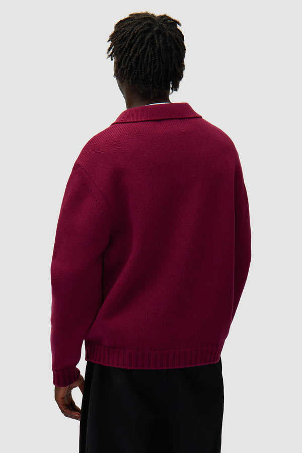 Polo in Bordeaux worn by a model, half-body back view